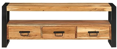 KTHLBRH Meuble TV - 120 x 30 x 45 cm - En bois d'acacia massif - Pour salon, chambre à coucher, bureau, salon