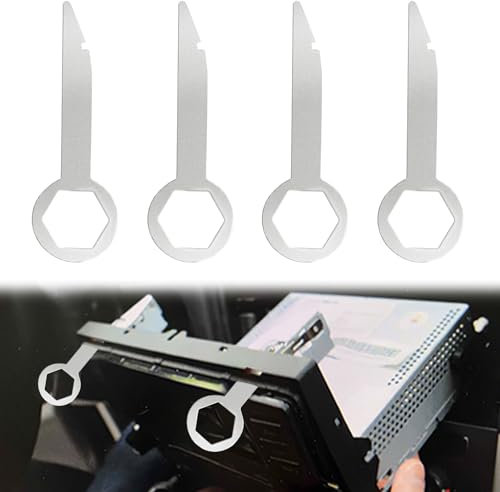 Ownkim 4 Stück Autoradio Entriegelungswerkzeug, Entriegelungsschlüssel, Autoradio Ausbauwerkzeug - mit Einer Vielzahl von Automarken kompatibel (silbrig)
