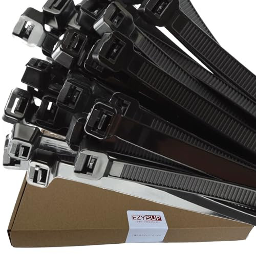 EzySup Thick Zip Ties Heavy Duty for Outdoor use,300mm×7.6mm,55kg Tensile Strength,140 Pieces,Black(70 Pieces/Pack x 2 Packs)