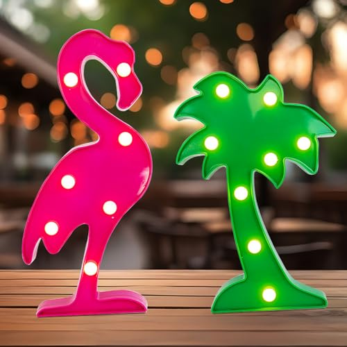 LOOPES Flamingo and Palm Tree Gifts for Women Girl,LED Flamingo Palm Tree Lamp Signs Pink Flamingo Gifts Summer Accessories Flamingo Night Light for Bedroom Table Beach Birthday Party Flamingo Decor
