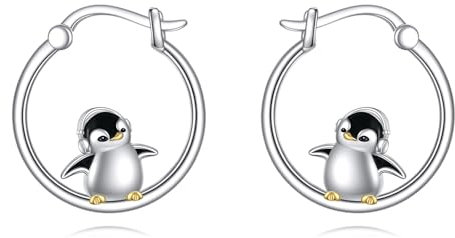Sterling Silber Pinguin Creolen - Süße Tier Ohrringe Schmuck Geschenke für Damen