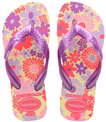Havaianas – Kids Flores, bequeme, langlebige und witzige Flip-Flops, Sohle mit Blumenmuster, Metallic-Riemen und rutschfeste Sohle, Mädchen