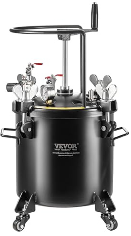 VEVOR Olla de presión de pintura en aerosol, tanque de presión de 20 L/5 galones, presión ajustable de 70 psi, tanque de pintura de acero con ruedas y sellador de reparación de fugas, para decoración