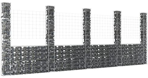 AUVYI Steinkorb Gartendeko Terrasse U Form mit 5 Säulen 500x20x200 cm Hochbeet Gabionenwand Terrasse GabionenSäule Stabile Konstruktion Steingabionen Gabionenkörbe Eisen