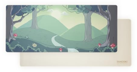 TANOOKI XXL Reversible Desk Mat, Cream/Beige and Yuki Forest Drawing, Own Illustration, Office / Home Desk Protector, Waterproof (90 x 40 cm)