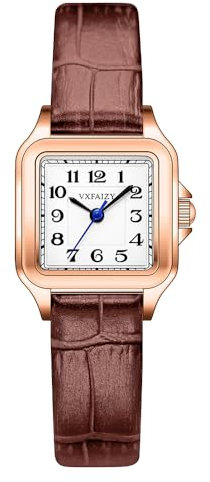 VXFAIZY Quadratische Zarte Damenuhr Mit Arabischen Ziffern Leicht Zu Lesen KostÜM-Uhr FÜR Damen (Brown- Rosegold)