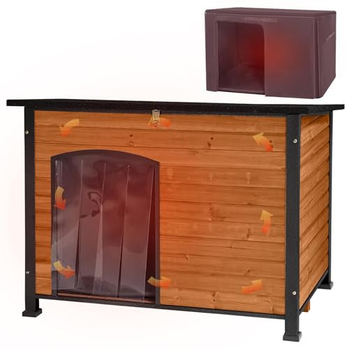 X-ZONE PET Insulated Dog House, Weatherproof Dog Kennel with Insulated Liner for Small to Large Sized Dogs, Outdoor Doghouses Puppy Shelter with Elevated Floor(Brown)