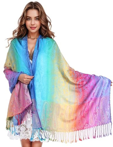 Alyxiavia Weiche bunte Blume Jacquard Baumwolle Quaste Schal und Schal Pashmina für Frauen (blau)