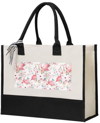 YHBLYKXP Einkaufstasche aus Segeltuch mit Flamingo-Druck für Damen, Strandtasche aus Segeltuch, Beige, Einheitsgröße