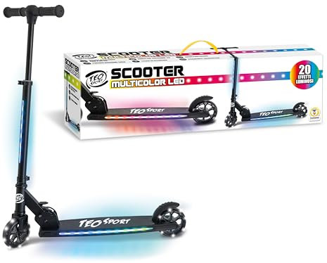 Teo Sport, Tretroller mit 2 Rädern, zusammenklappbar, aus Aluminium für Kinder mit LED-Lichtern, höhenverstellbar, 20 Lichteffekte, Scooter mit 2 Rädern für Jungen und Mädchen ab 5 Jahren, maximale