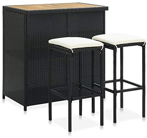 Xichuzi 3-TLG. Bar-Set Poly Rattan Schwarz, Bartisch Mit Barhocker Set, Hochtisch Mit Stühlen Set, Esstisch Mit Stühlen, Küchentheke Mit Hocker - 313473
