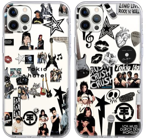 2 Stück Tansparent Silikon Handyhülle für iPhone 12/12 Pro Hülle 6.1, Cool Tokio Hotel Pop-Rock-Band Aesthetic Muster mit TPU Stoßfeste Kratzfeste Schutzhülle Bumper Cover Case für Fans,Muster