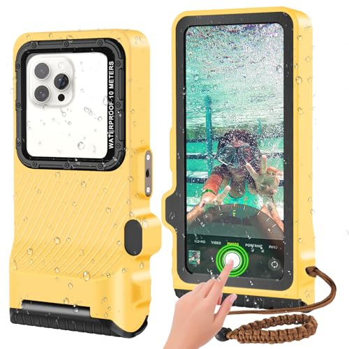 Saupsitnz 2026 Diving Snorkeling Phone Case for iPhone 17/16/15/14/13/12/11 Pro Max/XS/X Samsung Galaxy S26/S25/S24 Professional Scuba Dive Waterproof Underwater Photo Video Cover (4TH, Yellow)