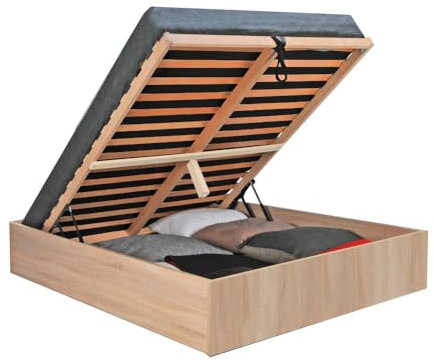 Lit Coffre 2 Places 140x190cm Couleur chêne avec sommier BILYBA