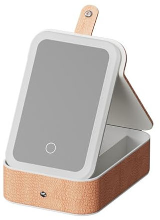 Modische Aufbewahrungsbox mit LED-Beleuchtung, stabil, tragbar, Reise-Make-up-Koffer mit mehreren Fächern, Orange-S