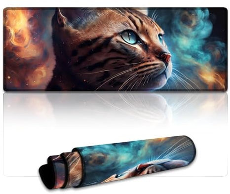 LLONGKT Bengal Cat Nebula Gaming-Mauspad, großes Mauspad (30 x 80 x 0,3 cm), rutschfeste Gummi- und wasserdichte Oberfläche für PC, Laptop, Schreibtisch