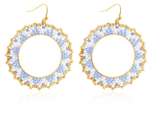 Bunte Perlenohrringe im Boho-Stil für Damen, Sommer-Strand-Handarbeit, Hoop-Geschenk-Ohrringe