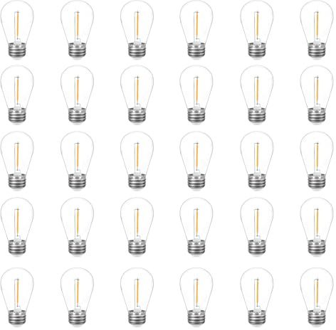 Maniliter 30-Pack S14 Replacement Light Bulbs for Outdoor String Light, Waterproof, E26 1Watt, Warm White 2200K, 70Lm,Non-Dimmable