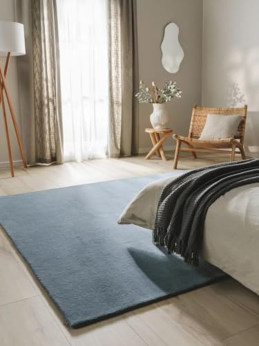 benuta Nest Wollteppich Bent - 100% Wolle - Rechteckig & im Style: Uni, Elegant, Natural Living, Scandi Living - Pflegeleicht für Wohnzimmer Schlafzimmer, Blau, 160x230 cm