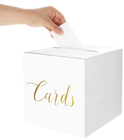 Ajcotahm Geschenkbox Hochzeit Kartenbox mit Grußkarten Weiß Kartenbox Hochzeit 22*22cm Hochzeitsbox Geschenkbox mit Schlitz Geschenkkartenbox für Hochzeitsempfänge Geburtstag Abschlussfeier Babyparty