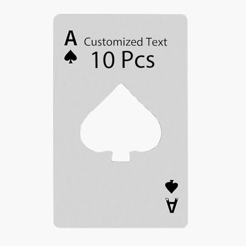 10 Pcs Personalized Stainless Steel Bottle Openers - Beer/Can Opener Set with Poker Ace of Spades Design, Wallet-Style & Water-Resistant Tools (10, Steel Color)