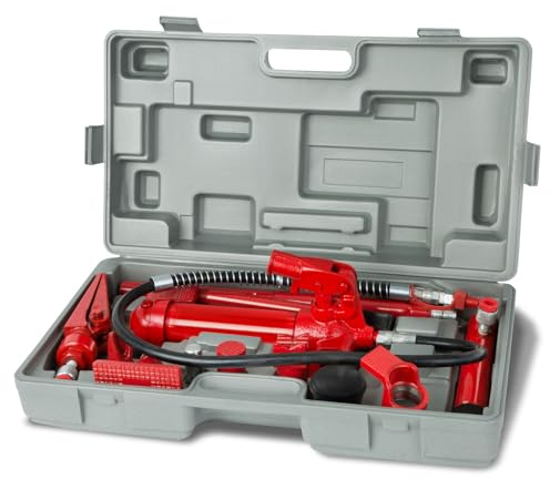 EBERTH Pressa per carrozzeria idraulica con potenza 4T, set esteso per la rimozione ammaccature inclusa pressa, 7 pezzi di spinta, distaccatore, custodia, utensile professionale automobilistico