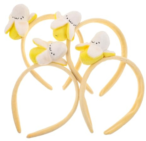OUNONA 4 Stück-pack Plüsch Bananen Haarreif Gelb aus Kunststoff und Plüsch Schützt Haare bei Hautpflege Komfortabel und Lustig für Täglichen Gebrauch und Festival