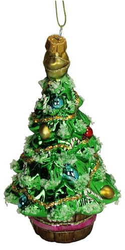 HD Collection Christbaumschmuck Glas 15,2cm - Tannenbaum mit Kugeln Figur zum Aufhängen - Weihnachtsbaum Anhänger für Weihnachten - Christbaumanhänger & Weihnachtsbaumschmuck - Grün