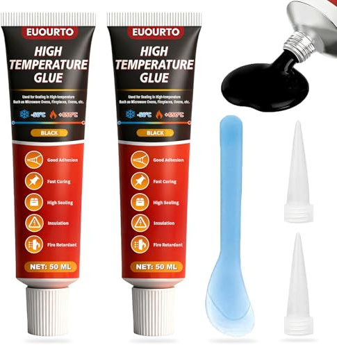 Euourto Colle Haute Temperature, Colle Refractaire, Noir Silicone pour Four | 100ML Silicone Haute Temperature, Mastic Refractaire pour Cheminées, Poêles, Fours, Boucliers Thermiques
