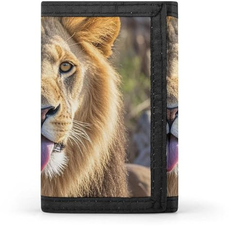 asbwuo Portefeuille Fin pour Homme avec Pince à Billets, Porte-Cartes, Portefeuille à Trois Volets et Porte-Monnaie, Motif Lion tirant la Langue.