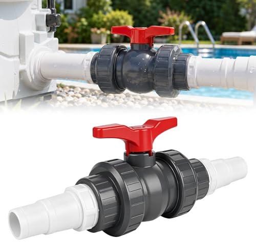 SGZIOO PVC Kugelhahn 50mm mit Schlauchverbinder, Pool Absperrhahn 38mm 32mm, Absperrhahn Pool 1 1/2 Zoll, 2 Schlauchtülle 32-38mm, 4 Schlauchschellen & Dichtband Für Schwimmbad, Teich