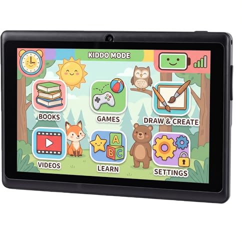 Fockety Android Tablet for Kids, Kids Tablet with 7 in LED HD Screen Front 200W Rear 500W Camera, 7.17x4.84x0.43in 16GB Storage Rechargeable for Students Young Adults Educational Gift (1)