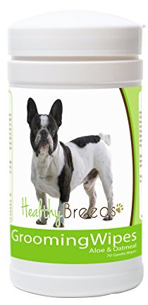 Healthy Breeds Dog Multi-Purpose Grooming Wipes for French Bulldog – Over 80 Breeds - Cleans Paw Pads, Skin Folds, Armpits, Face, Butt – 70 Count – Aloe and Oatmeal for Sensitive Skin