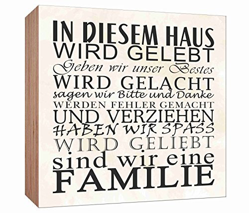 Holzschild Familien Regeln Holzbild zum hinstellen oder aufhängen Bild mit Spruch aus Holz Wandschild Dekoschild