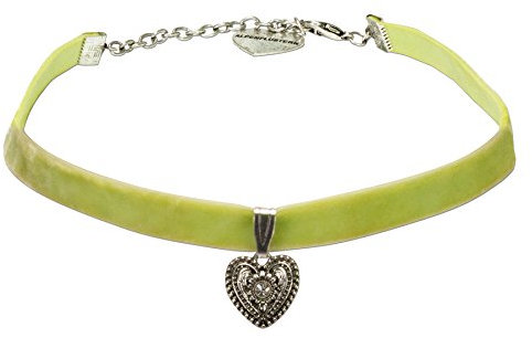 Alpenflüstern Trachten-Samt-Kropfband Trachtenherz - nostalgische Trachtenkette enganliegend, Kropfkette elastisch, eleganter Damen-Trachtenschmuck, Samtkropfband schmal hell-grün DHK209