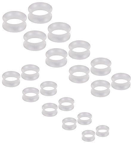 Ruifan Clear Ultra Thin Silicone Ear Skin Flexible Flesh Tunnel Expander Stretching Gauge Earlets Plug Set Gauges Kit 10 Pairs 6g-25/32 inch (4mm-20mm)