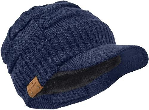 Plaid Newsboy Strickmütze mit Visier Winter Warm Mütze für Herren B322 (Marine)
