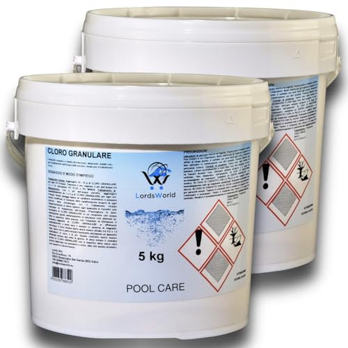 LordsWorld Pool Care - Cloro 56 Granulare a Rapida Dissoluzione - Dicloro Choc Disinfettante per Mantenimento Acqua Piscina Fuori Terra, Spa, Jacuzzi e Piscine Interrate (10Kg)
