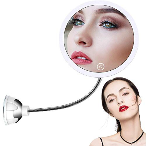 STLOVe Miroir cosmétique à LED 10 x avec éclairage LED grossissant x 10 avec Ventouse et col de Cygne Flexible réglable à 360° - Fonctionne avec USB et Piles