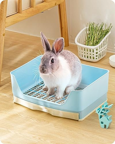 Baffect Corner Rabbit Litter Tray Ecke Toilette Haus, große Kaninchen Käfig Katzentoilette mit herausnehmbarer Schublade für Kleintier Kaninchen Meerschweinchen L (blau)