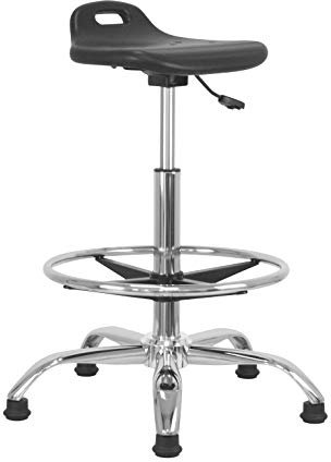 Waytex 78192 - Sgabello Alto da Lavoro, Seduta ergonomica, Regolabile in Altezza da 55 a 79 cm, con poggiapiedi in Metallo Cromato, Girevole a 360°