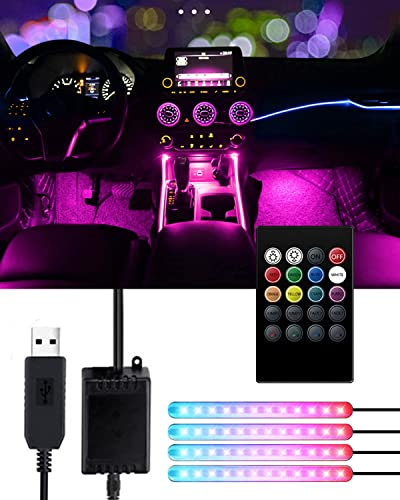 Striscia con 48 LED RGB per Auto, Trongle Luci Interne 4 Barre 8 Colori, 4 Modalità Musica, Telecomando Alimentato da USB