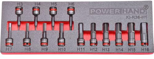 3/8 Drive Hex/Allen Key Sockets Impact H3-H16 Powerhand in Foam Tray