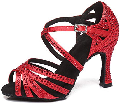 MINITOO Donna Ballo Scarpe con Strass Sposa Matrimoni Serata Sandali con Tacco L423 Rosso EU 39