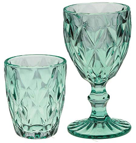 kedea Bicchieri Acqua Colorati in Vetro, Calici Colorati in Vetro, Calici Lavabili in lavastoviglie, Tumbler Acqua Colorati e Calici Vino Colorati in vetro GRAND PAVE' colore TURCHESE