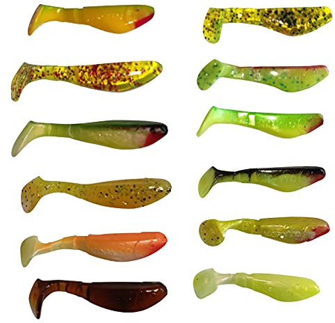 SANDAFishing Barsch & Forelle Gummifische 4cm 5cm 7cm Jigköpfe 1g 2g 3,5g 5g - Raubfisch Köder Box Angelzubehör Spinner Weitwurf Blinker 3g 7g 10g Angel Set Haken Geschenk Fishing Zubehö (12x Classic)