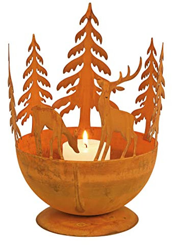 Rost Schale Hirsch im Wald, Rostfigur, Kerzen Ständer, Deko Fensterbank, Tür Deko, Windlicht