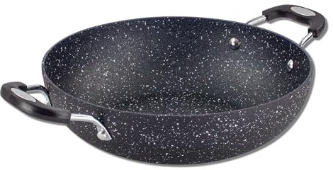 Scoville NEVERSTICK 28cm Kadai Pan, Non-Stick Pan for Curries & Stews, 3.8L, Suitable for All Hobs Including Induction, Rapid Heat Conduction, Cool Touch Handles, Dishwasher Safe, PFOA Free, Black