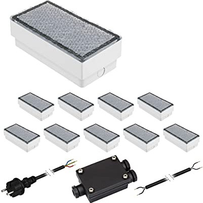 ledscom.de 10er-Set LED Pflasterstein CUS, IP67, 230V, 20x10x4cm, kaltweiß
