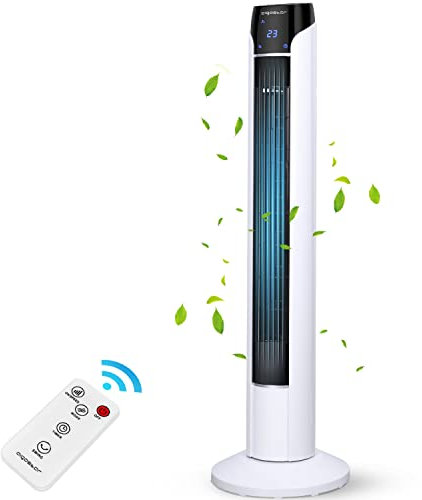 Aigostar Ventilatore a Torre Silenzioso Ventilatore con telecomando 3 Modalità/Velocità Ventilatore con timer da 15H, Oscillazione di 70° Sinistra/Destra Display LED Altezza 92cm